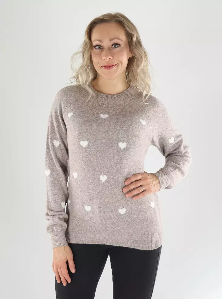 Vero Moda Sweater LS O-NECK PULLOVER moon rock/w. white heart - Women's knitwear - 141683 - 1