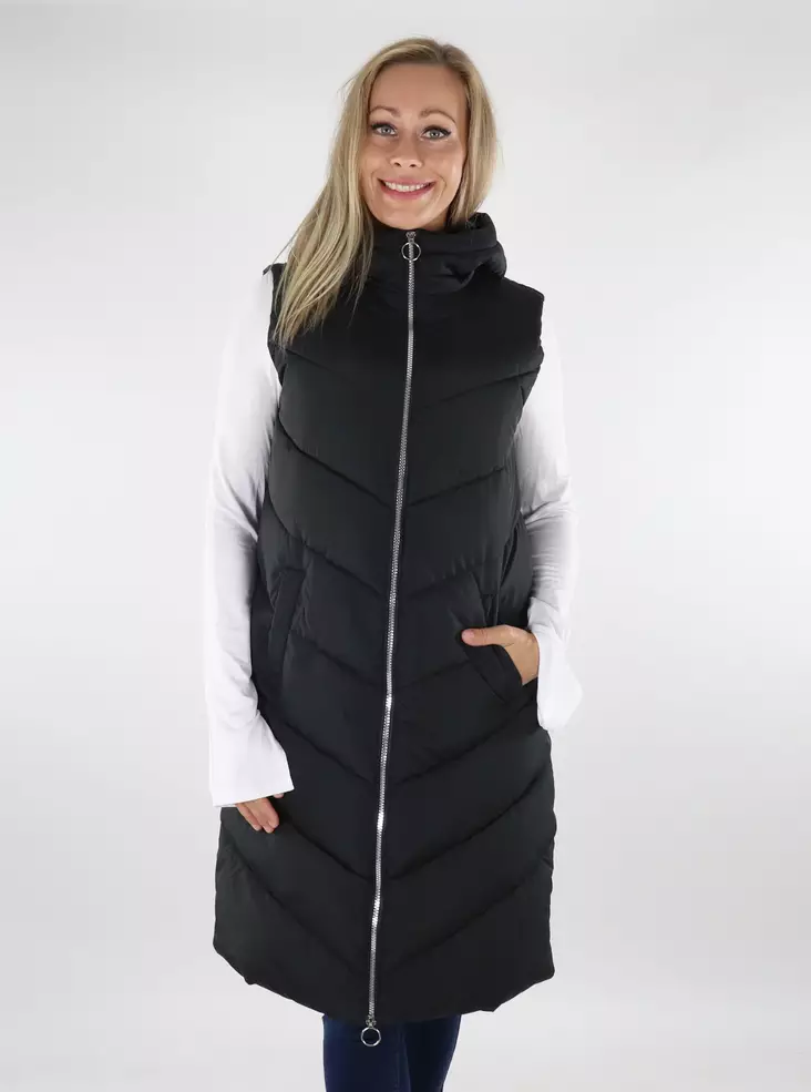 JDY Padded Vest Finno long hood black - Women's vests - 136503 - 1