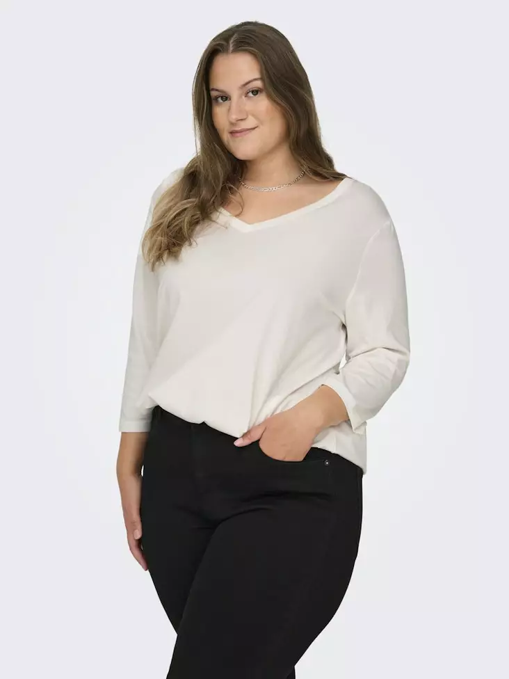 Only Carmakoma plus size shirt A-Shape 3/4 cloud dancer - Women's long sleeved shirts - 136573 - 1