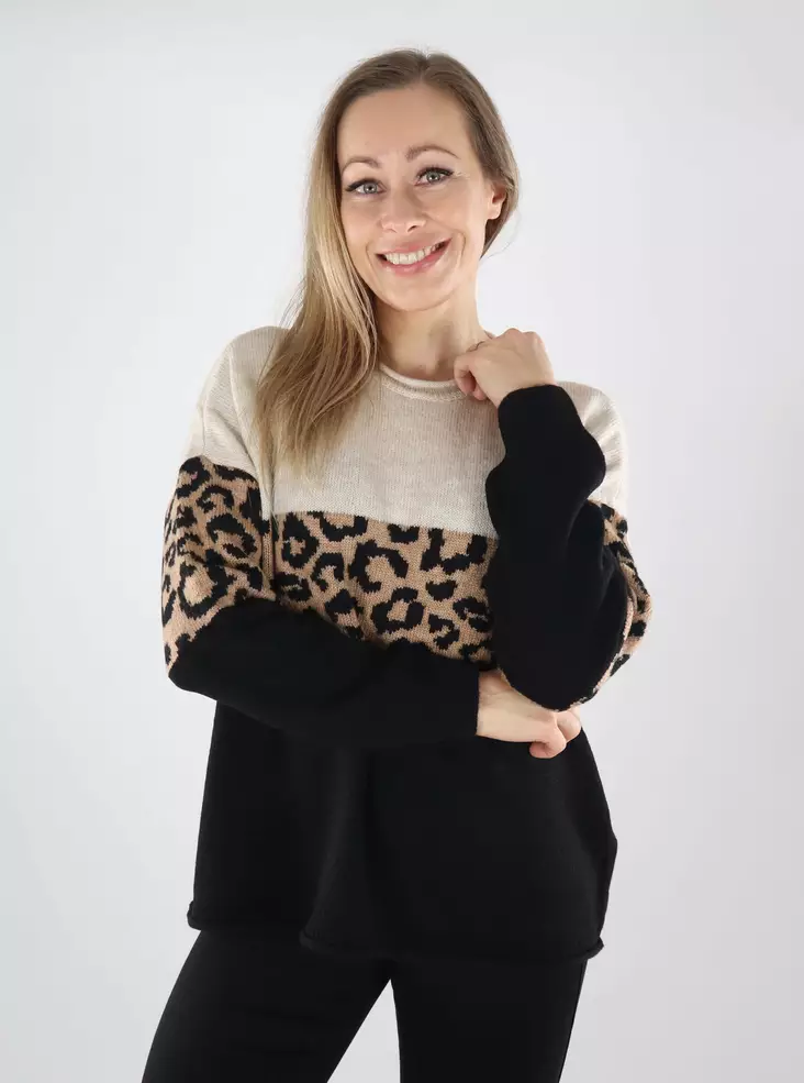 Only women's sweater moonbeam/black/toast - Women's knitwear - 139883 - 1