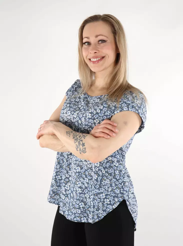 Only women's long t-shirt ONLVIC Top vintage indigo/ranch flow - Women's T-shirts - 138113 - 1