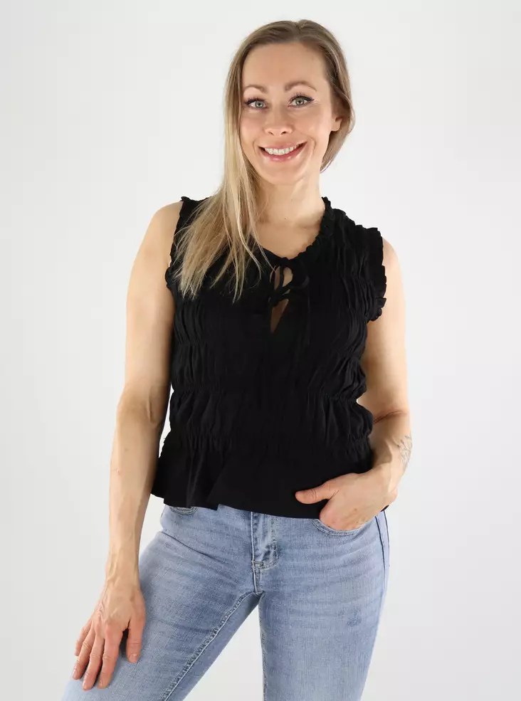 Only top linen frill black - Women's tank tops - 140833 - 1