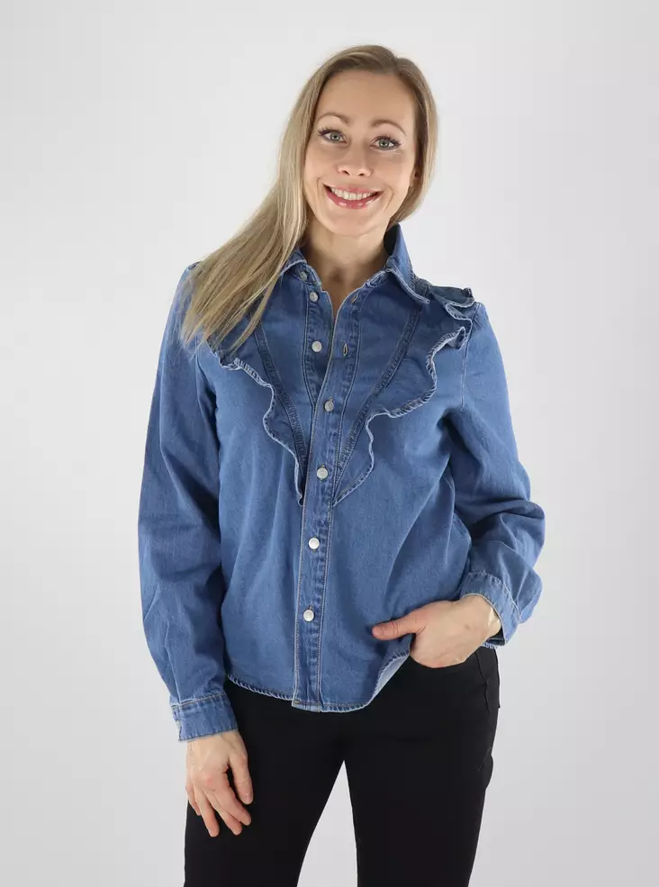 Pieces Dress Shirt PCEVA LS Ruffle Shirt – Medium Blue - Women's shirts and blouses - 141793 - 1