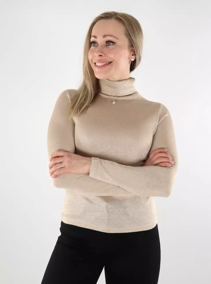 Vero Moda high-neck glitter shirt silver mink/gold - Women's long sleeved shirts - 137583 - 1