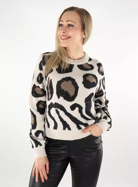 JDY women's sweater Animal cement/black/malt - Women's knitwear - 137454 - 1