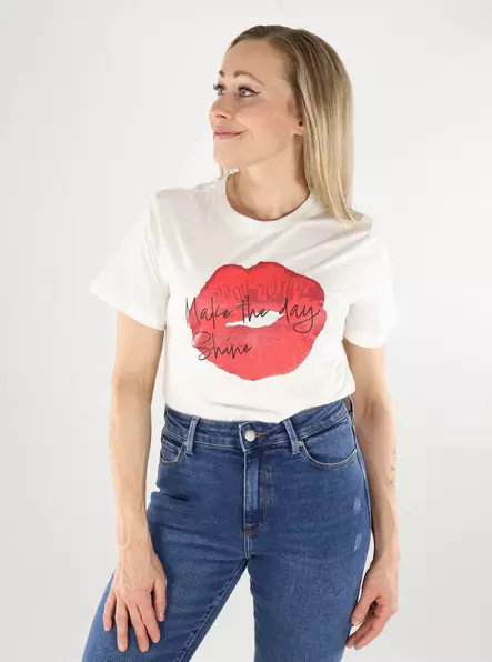 JDY women's cotton t-shirt Print cloud dancer/kiss - Women's T-shirts - 138584 - 1