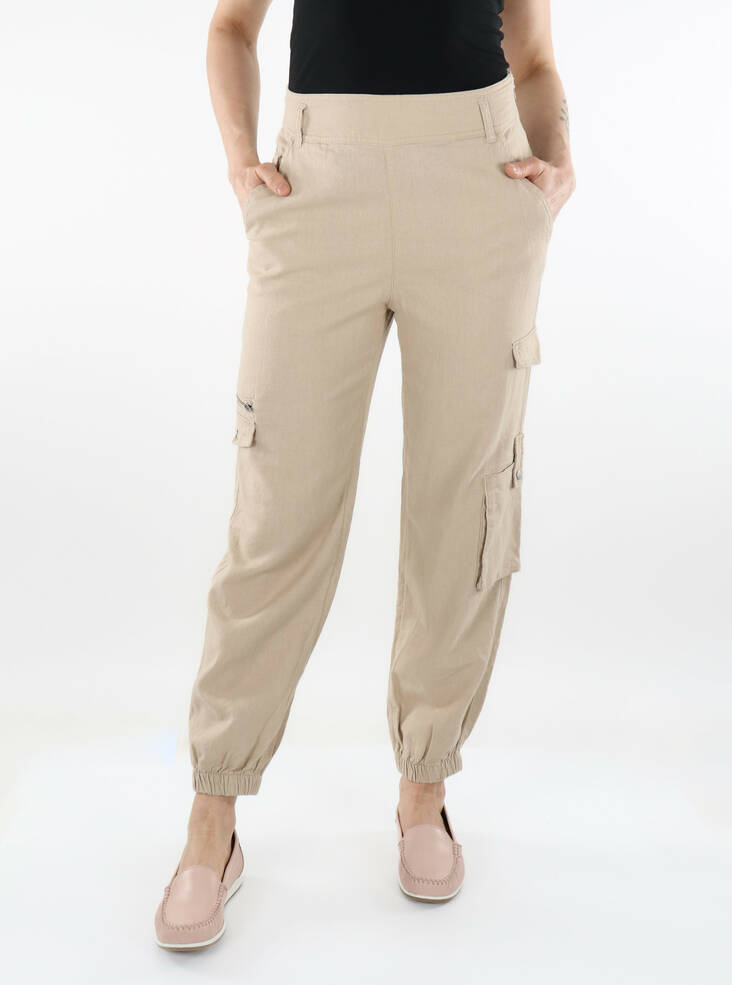 Only women's thigh pocket trousers Caro MW Linen oxford tan - Women's trousers - 135964 - 1