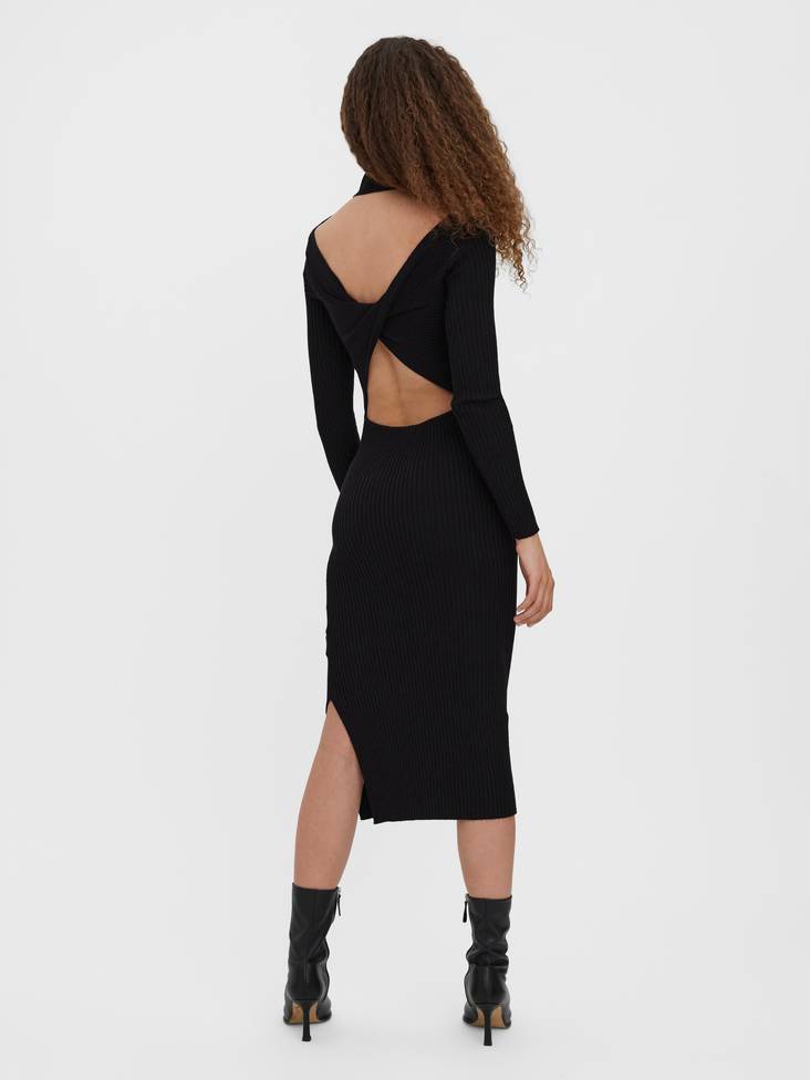 vero moda knitted dress Vero Moda Knit Funnel Neck Mini Dress in Black