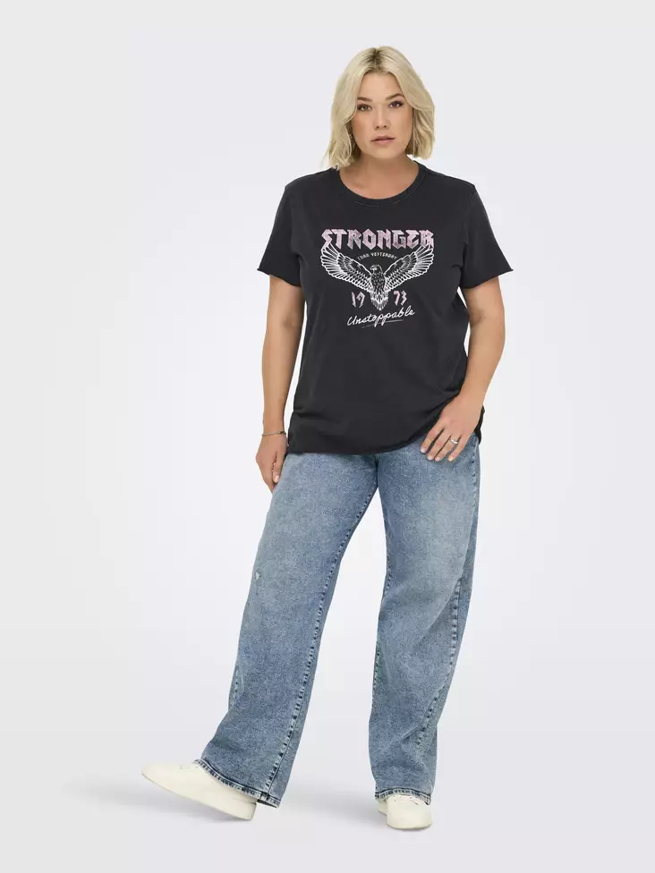 Only Carmakoma Plus Size Printed T-Shirt Tvättad svart/glitter - Women's T-shirts - 138364 - 1