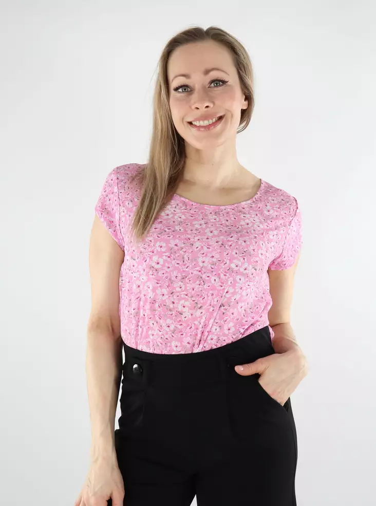 Only women's long t-shirt ONLVIC Top fuchsia pink/ranch flow - Women's T-shirts - 138124 - 1