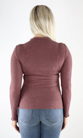 Only Women's rib shirt Emma high neck rosebrown - Women's long sleeved shirts - 129435 - 2
