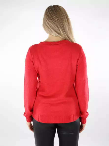 Vila women's sweater Ril O-Neck Knit Barbados cherry - Women's knitwear - 137495 - 2