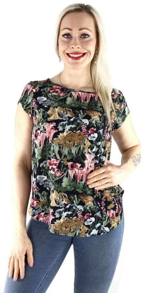 Only T-Shirt Vic, dark blue/blurry flo - Women's T-shirts - 128465 - 1