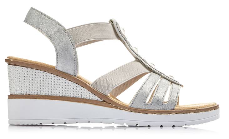 Rieker Wedge Sandals V3572-80 silver - Rieker women`s sandals - 128215 - 1