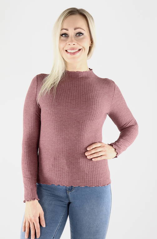 Only Women's rib shirt Emma high neck rosebrown - Women's long sleeved shirts - 129435 - 1