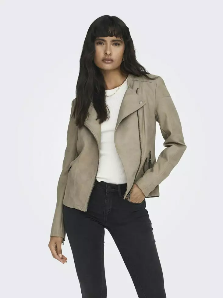 Only women's biker jacket Ava Faux weathered teak - Women's leather- and pu-jackets - 136485 - 1