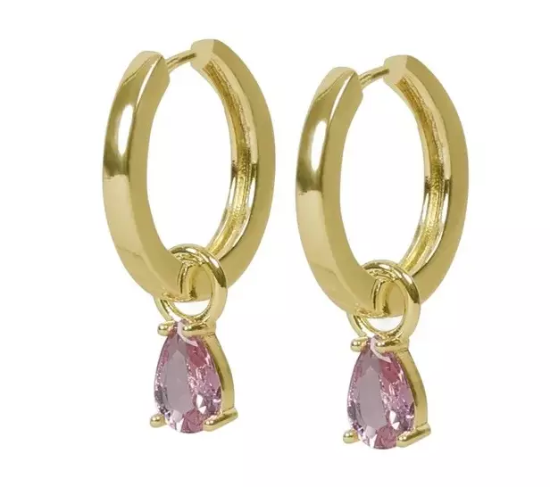 Snö of Sweden Earrings Trinity drop pendant ring gold/light pink - Earrings - 141605 - 1