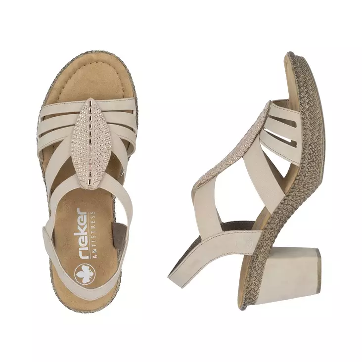 Rieker women's high-heeled sandals 66526-62 beige - Stilettoshop