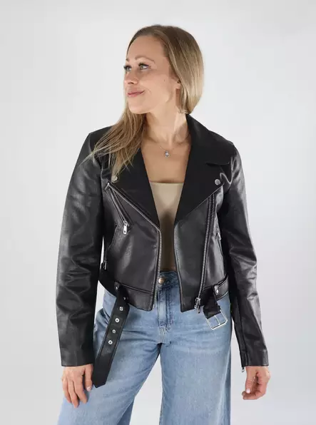 Only women's faux leather jacket Biker black - Women's leather- and pu-jackets - 138936 - 1
