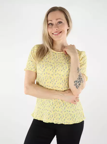 Pieces women's t-shirt O-Neck pale banana/small flow - Women's T-shirts - 138726 - 1