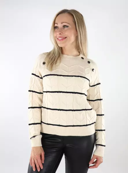 Vero Moda women's striped sweater Raglan birch/w.black - Women's knitwear - 136846 - 1