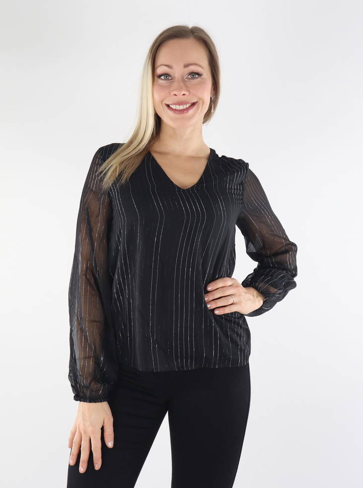 JDY Shirt v-neck black/silver - Women's long sleeved shirts - 134646 - 1