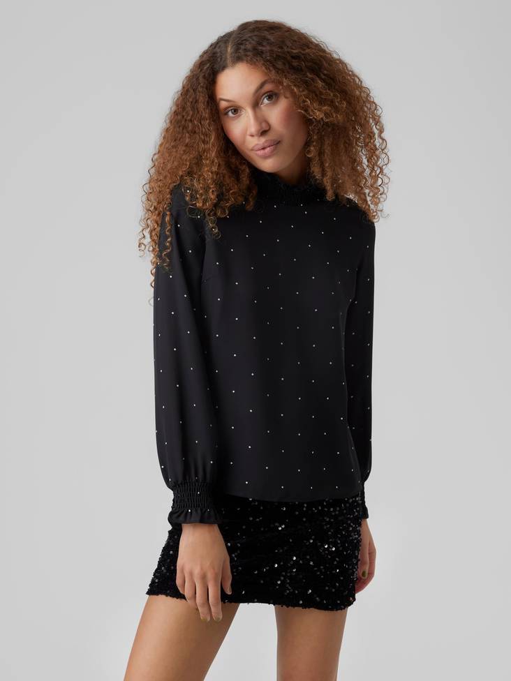 Vero Moda Shirt smock black/birch dots - Women's long sleeved shirts - 132566 - 1