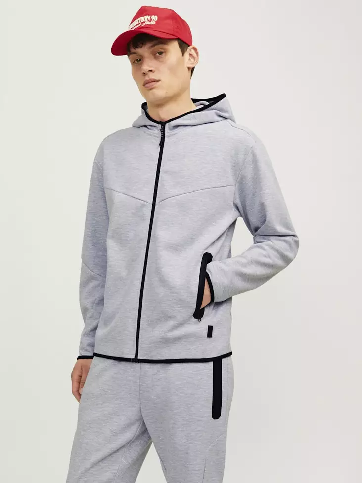Jack&Jones men's zip hoodie JCOFUSION Sweat Zip light grey melange - Men's jackets - 138886 - 1