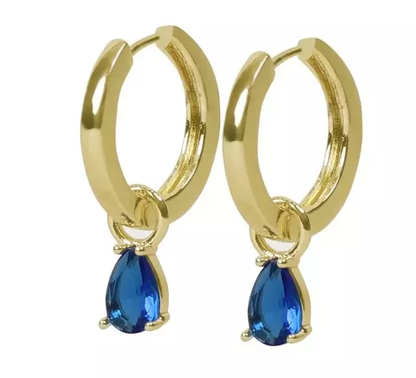 Snö of Sweden Earrings Trinity drop pendant ring gold/denim - Earrings - 141606 - 1