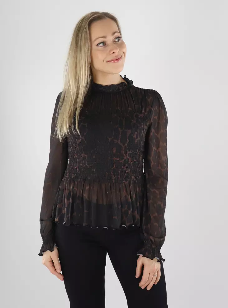 JDY Shirt JDYELSA LIDE L/S SMOCK TOP (coffee bean/leopard print) - Women's long sleeved shirts - 141796 - 1