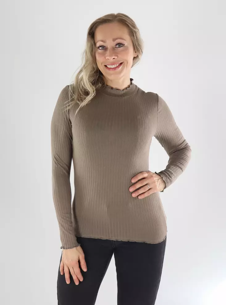 JDY Shirt L/S HI-NECK TOP walnut - Women's long sleeved shirts - 141566 - 1