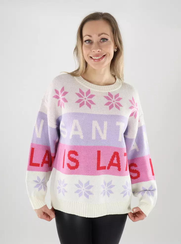 Only women's Christmas sweater ONLXMAS Hoho cloud dancer/salsa/fuch - Women's knitwear - 139926 - 1