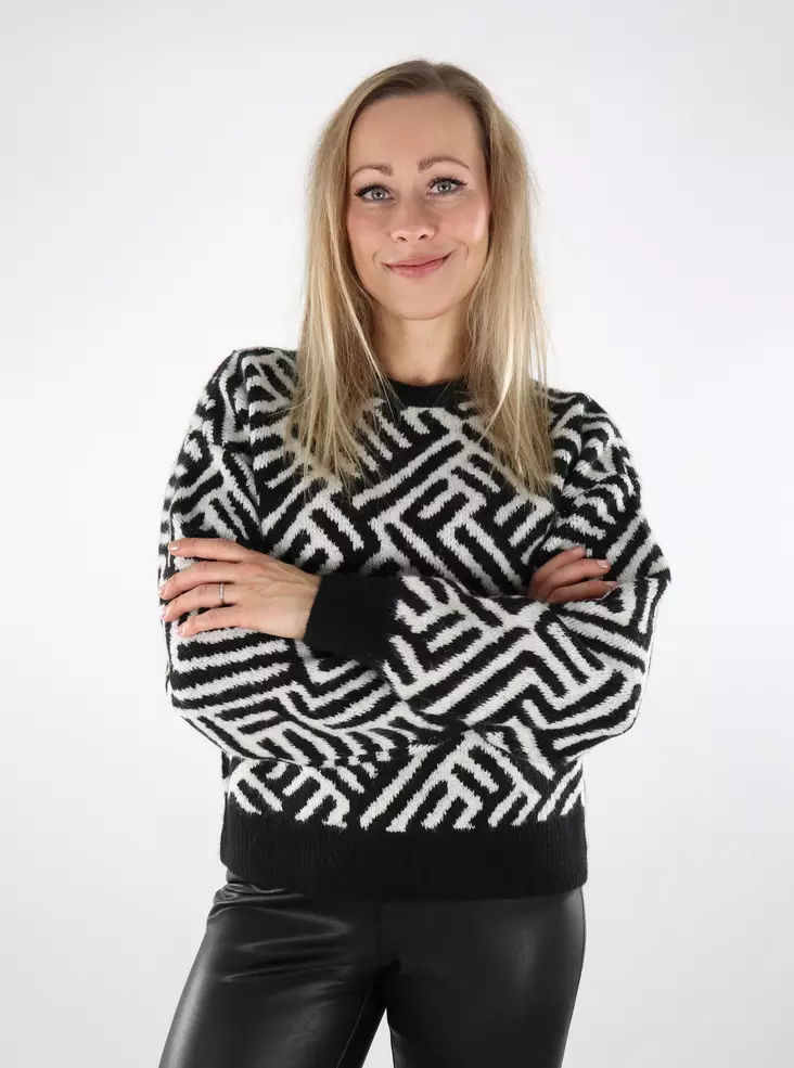 Only women's patterned sweater O-Neck black/cloud dancer - Women's knitwear - 137146 - 1