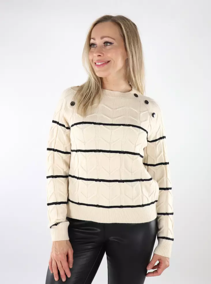 Vero Moda women's striped sweater Raglan birch/w.black - Women's knitwear - 136846 - 1