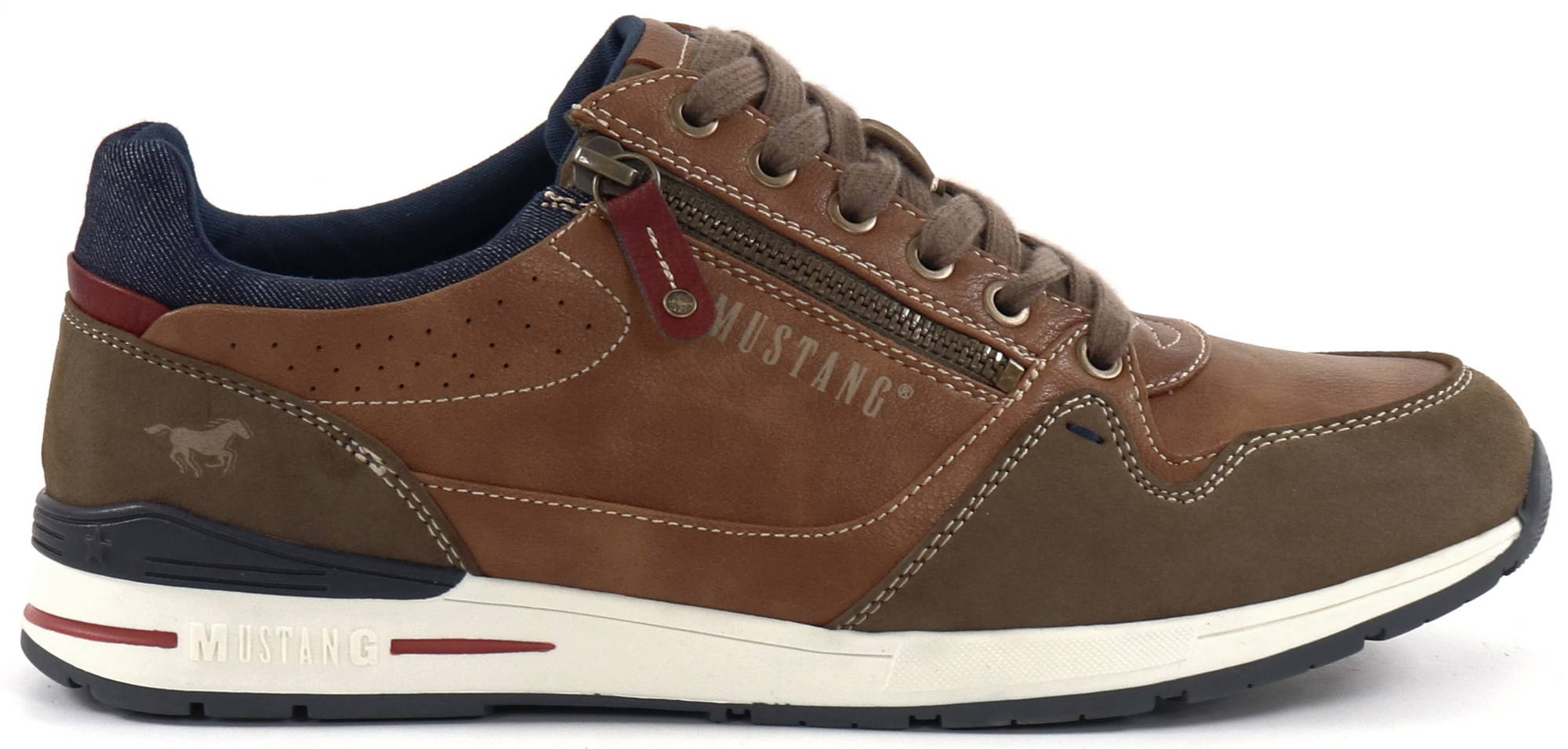 Stivaletto Uomo MUSTANG Modello 4149-505, Sneaker In Sintetico Con Cerniera E Allacciatura, Colore Beige/Marrone