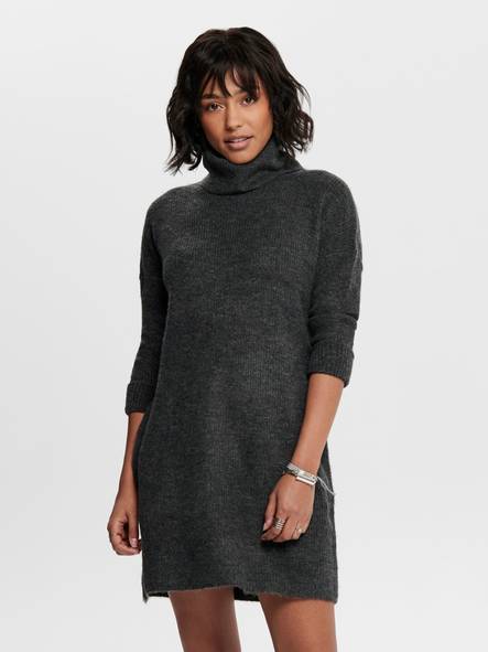 Only Knitted Dress Jana cowlneck, Dark Grey - Women's knitwear - 132237 - 1