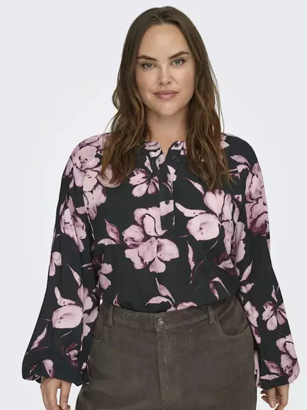 Only Carmakoma plus size shirt black/flower - Women's long sleeved shirts - 140057 - 1