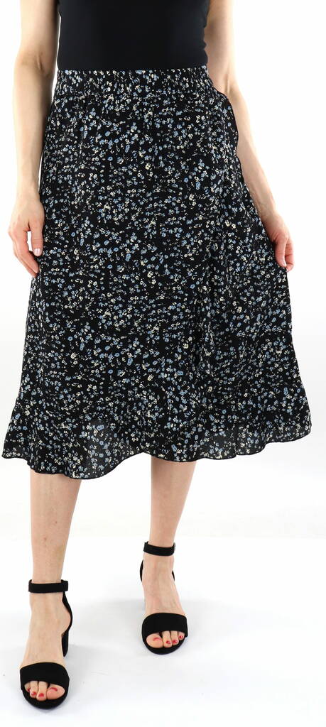 Only wrap skirt Long black/may flower - Skirts - 136167 - 1