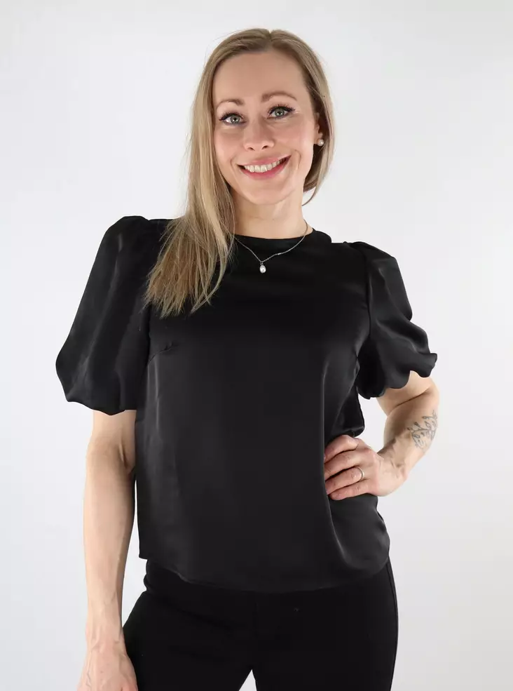 Vila women's t-shirt with puff sleeves Satin Puff black - Women's party tops - 137707 - 1