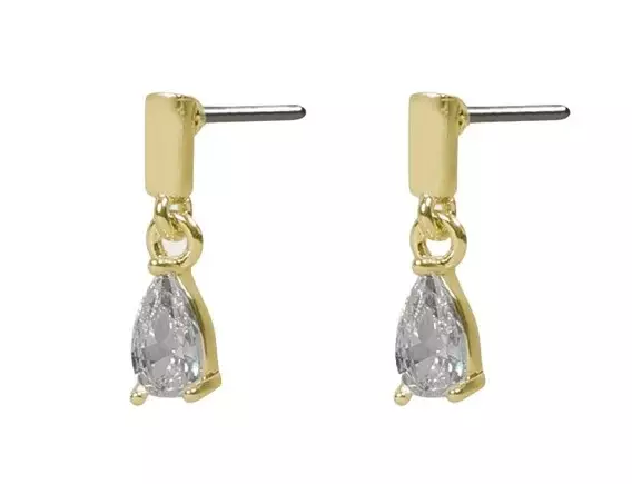 Snö of Sweden Earrings Trinity drop pin gold/clear - Earrings - 141607 - 1