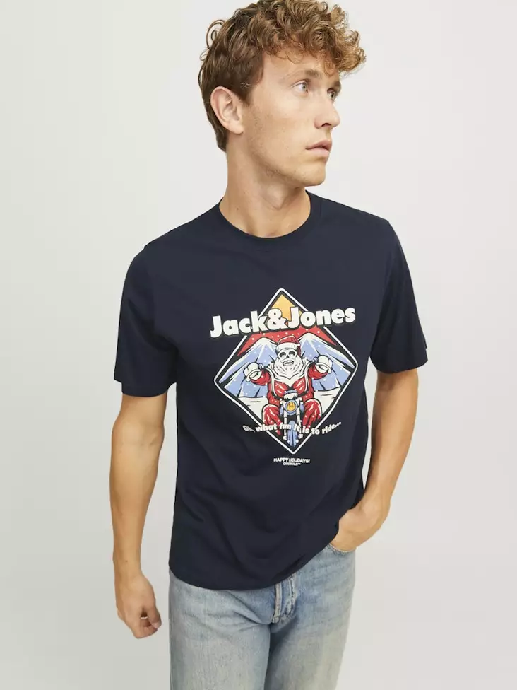 Jack&Jones men's t-shirt Xmas Christmas Skull dark blue - Men's T-shirts - 137417 - 1