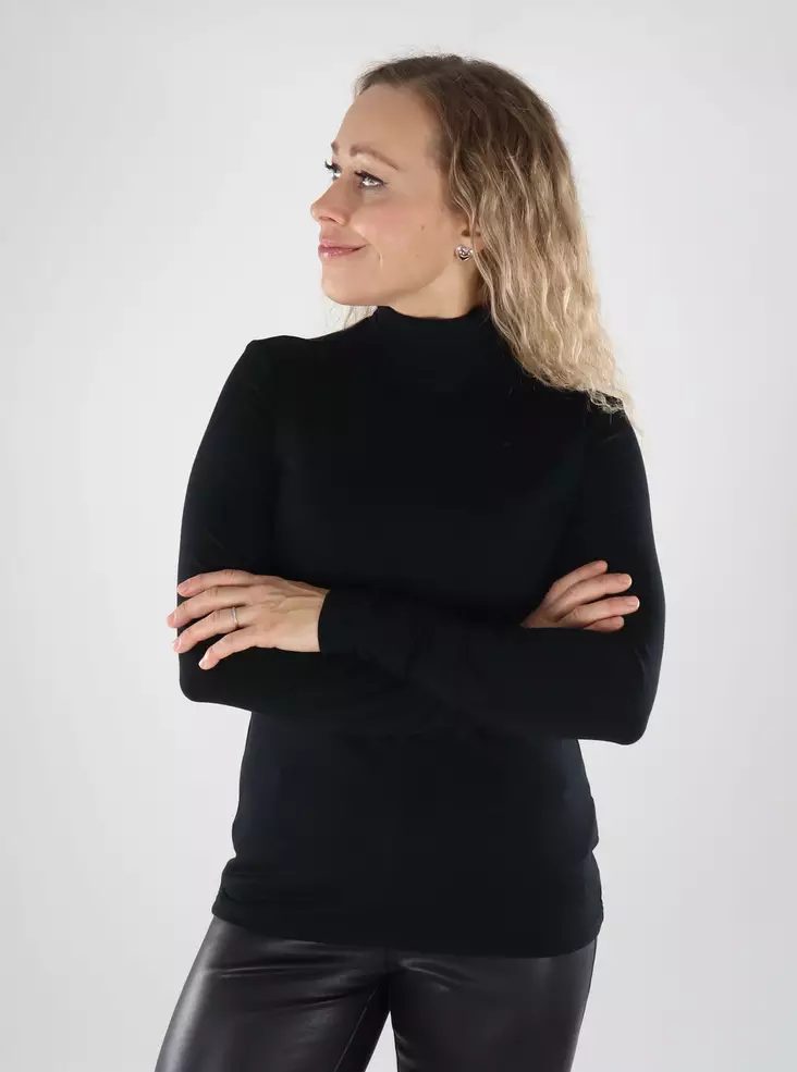 North Outdoor Alina merino wool polo shirt black - Women's long sleeved shirts - 139477 - 1