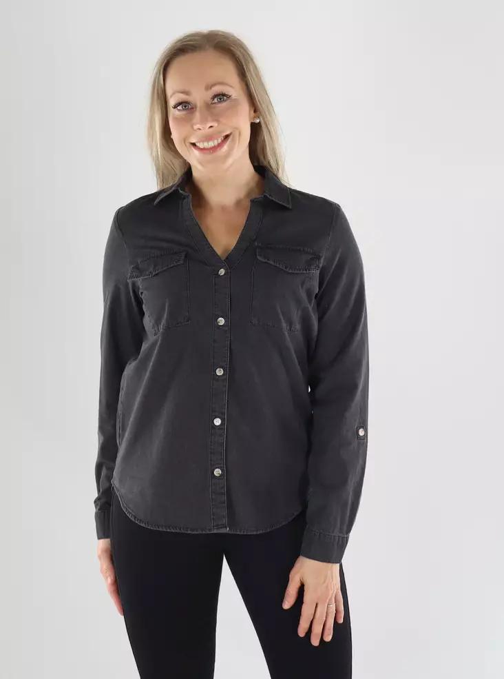 Vero Moda VMBUMPY LS LOOSE black denim shirt - Women's shirts and blouses - 141527 - 1
