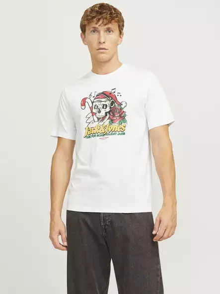 Jack&Jones men's t-shirt Xmas Christmas Skull white - Men's T-shirts - 137418 - 2