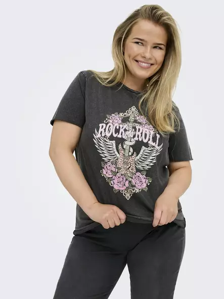Only Carmakoma women's plus size t-shirt Life black/rock - Women's T-shirts - 138868 - 1