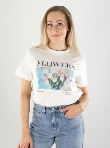 Vero Moda t-shirt snow white/flower - Women's T-shirts - 141178 - 1