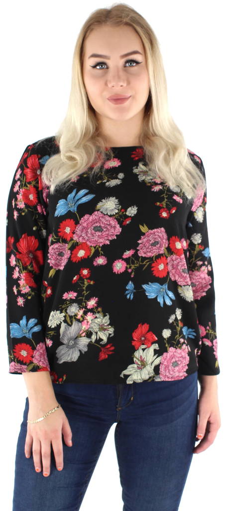 JDY Shirt 7/8, Black/Flower - Women's long sleeved shirts - 122058 - 1