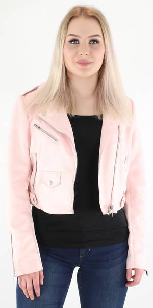peach colour leather jacket