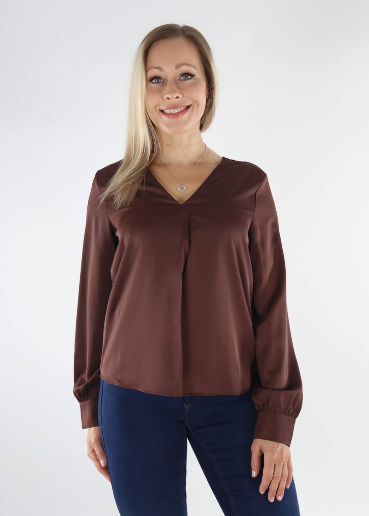 Vila V-neck brown Satin Shirt - Women's long sleeved shirts - 134148 - 1