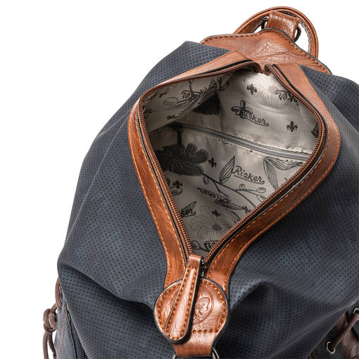 blue and brown backpack